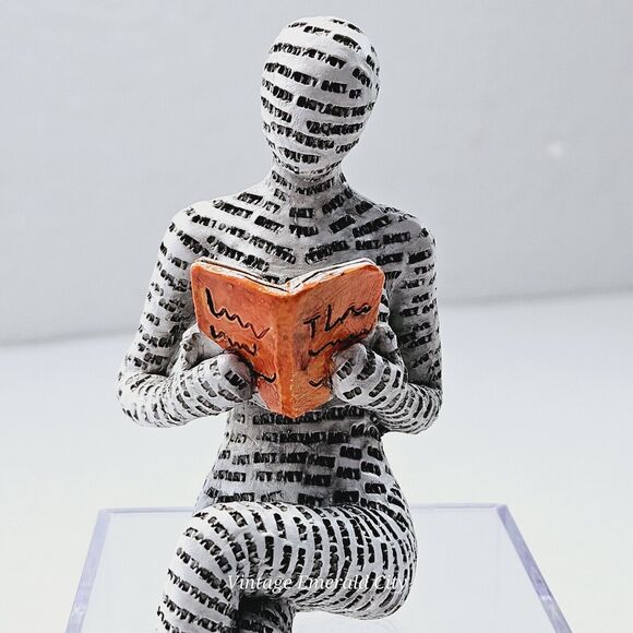 Resin Woman Reading Book Figurine Human Modern Sculpture Bookshelf Words On Skin - Picture 3 of 15